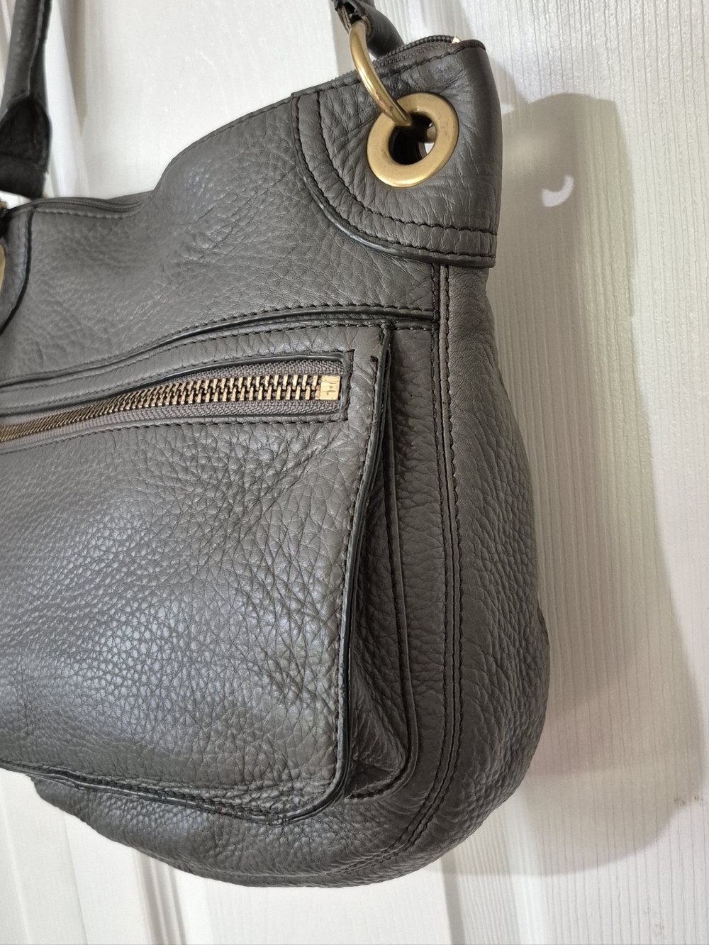 Fossil vintage gray leather shoulder hobo bag - Picture 3 of 16